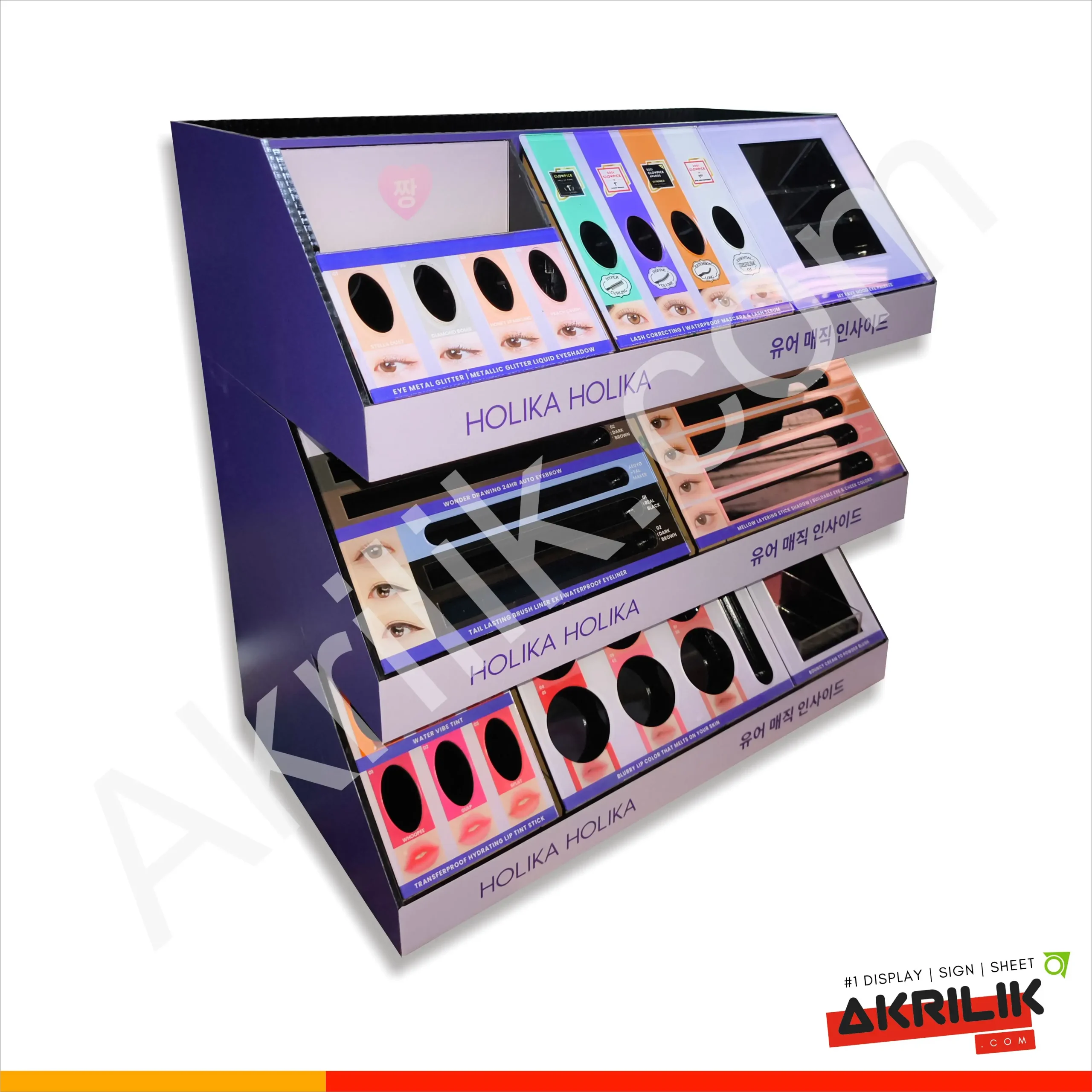 akrilik display holika display akrilik kosmetik bertingkat